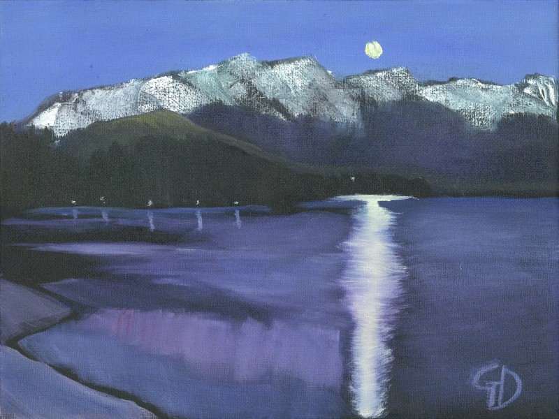 Moon over the Remarkables.jpg - Moon over the Remarkables water-soluble oil on canvas (30.5 x 23 cm) September 2015